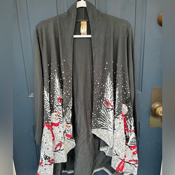 Woman’s Holiday Grey Festive Snowmen Winter Cardigan - Picture 2 of 7